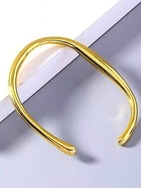 Gold Irregular Geometric Bangle Bracelet, Cuff, Gold Plated